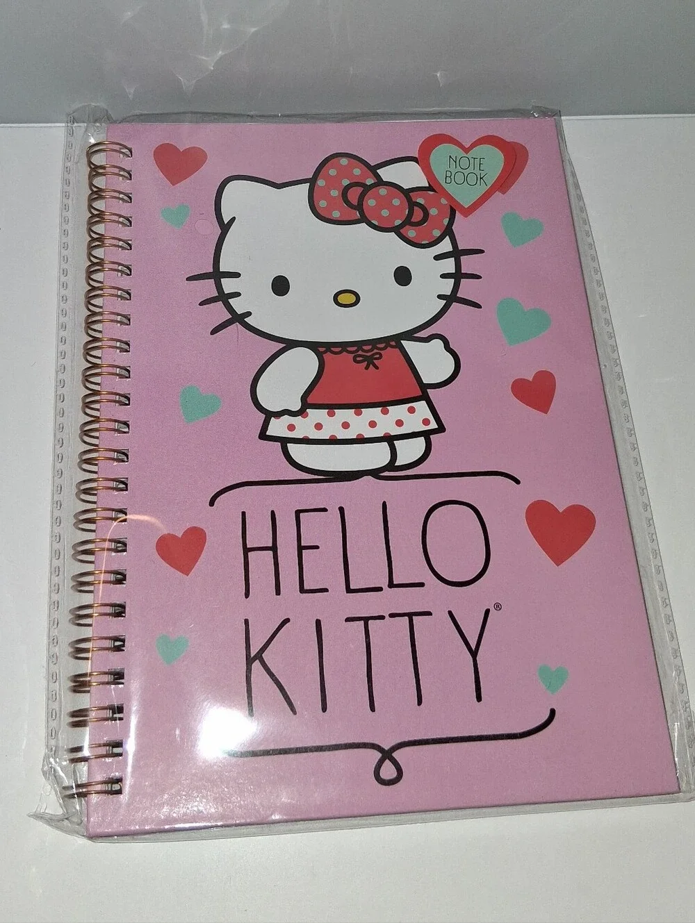 Hello Kitty Pink & Red Heart Spiral Notebook